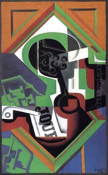 Pipe and Fruit Dish with Grapes Oil Painting by Juan Gris