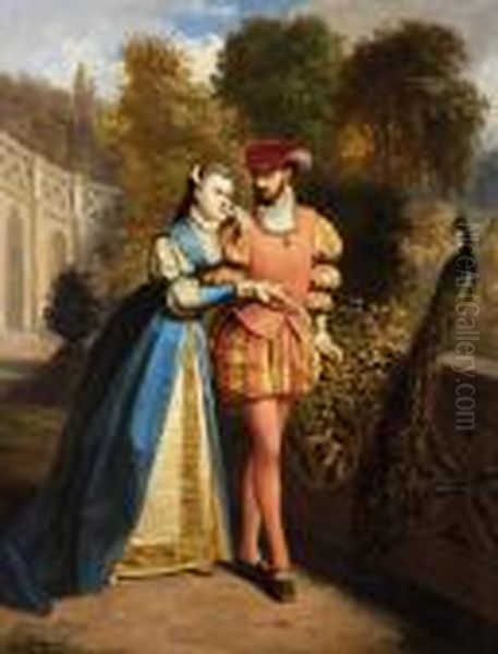 Scena Romantica In Giardino Oil Painting by Florent Willems