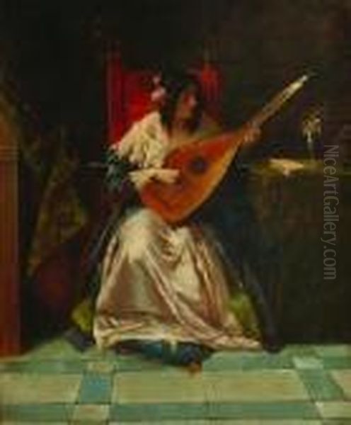 The Lute Player Oil Painting by Florent Willems