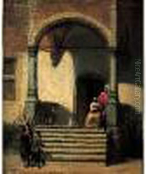 Personnages Devant Une Maison Oil Painting by Florent Willems