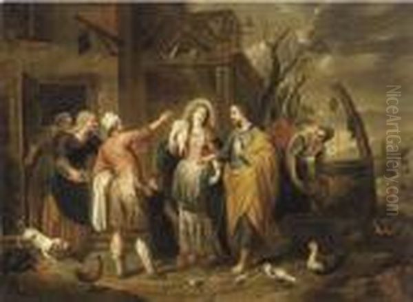 Mary And Joseph At The Inn Oil Painting by Abraham Willemsens