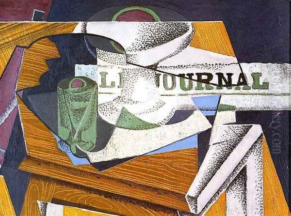 Fruit Bowl, Book and Newspaper Oil Painting by Juan Gris