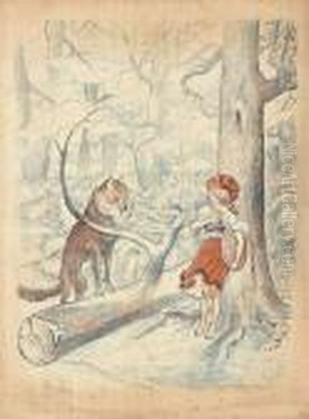 Le Petit Chaperon Rouge. (image Pour L'ecole, No. 2). 1896. Oil Painting by Adolphe Willette