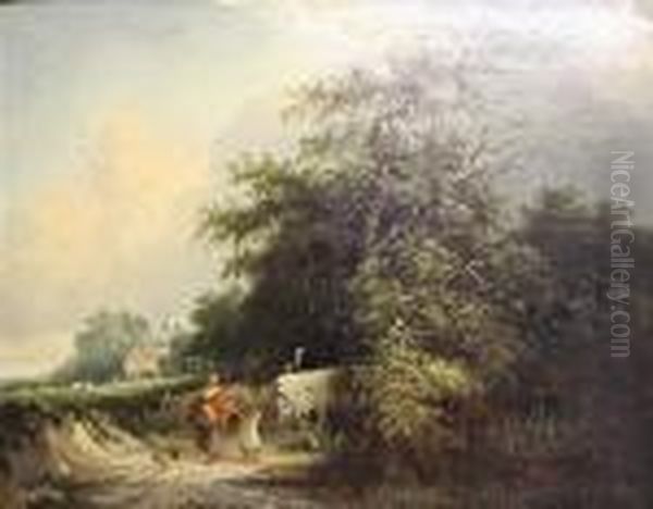 Mother And Child On A Country Lane; Travellersresting Oil Painting by Edward Jr Williams