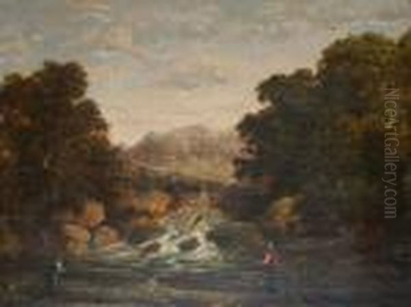 Two Fishermen By A Wooded River Oil Painting by Edward Jr Williams