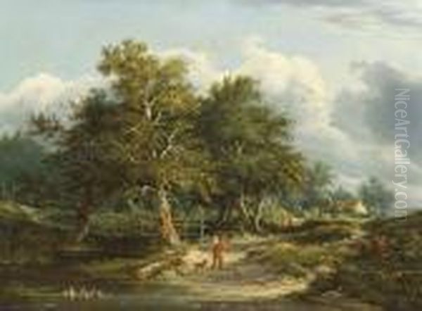 A Man And His Dog In A Landscape Oil Painting by Edward Jr Williams