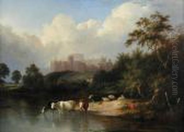 Extensive River Landscape With Windsor Castle Oil Painting by Edward Jr Williams