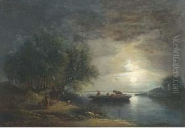 The Moonlit Ferry Oil Painting by Edward Jr Williams