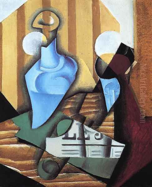 Still Life with Bottle and Glass Oil Painting by Juan Gris