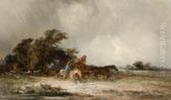 Going To Market In A Hailstorm Oil Painting by George Augustus Williams