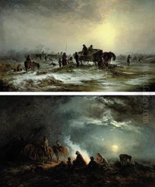 The Camp; And Breaking The Ice Oil Painting by George Augustus Williams