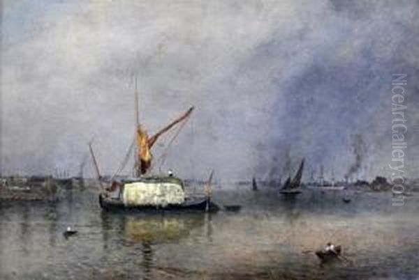 Hay Barge On The Thames Near Greenwich Oil Painting by George Augustus Williams