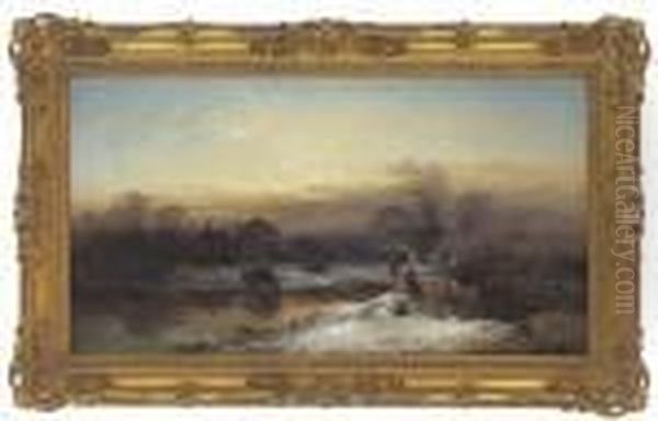 A Winter Evening On The Thames Oil Painting by George Augustus Williams