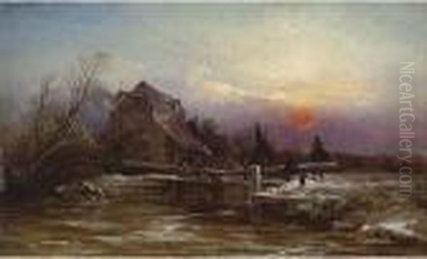 A Lock In Winter Oil Painting by George Augustus Williams