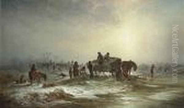 The Ice-gatherers; The Gypsy Camp Oil Painting by George Augustus Williams