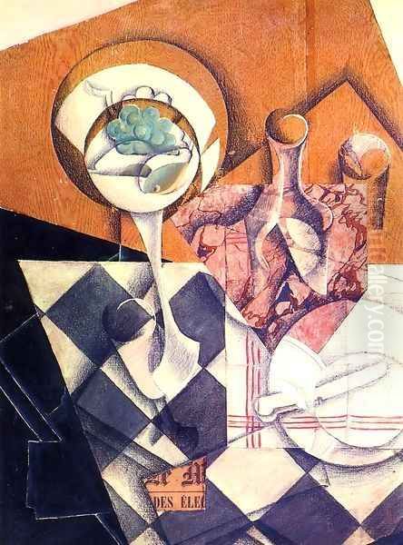 Fruit Bowl with Bottle 1914 Oil Painting by Juan Gris