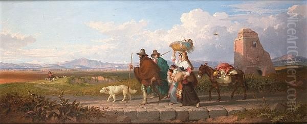 Travellers In The Roman Campagna Oil Painting by Penry Williams