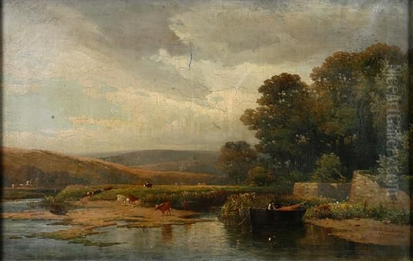 A Pastoral Landscape With Cattle Grazing On Ahillside Oil Painting by William Williams