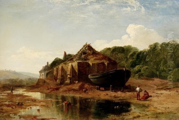 Of Plymouth Estuary Scene With Figures Oil Painting by William Williams