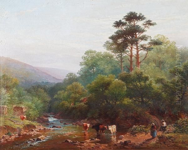 Stepping Stones Near Okehmapton Oil Painting by William Williams