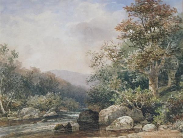 Landscape With A Rocky Stream Oil Painting by William Williams