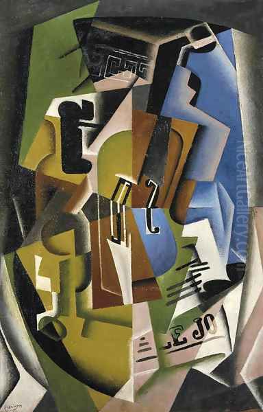 Violon et journal Oil Painting by Juan Gris