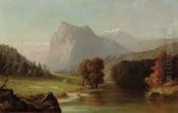 Indians Encamped By The River Oil Painting by John Williamson