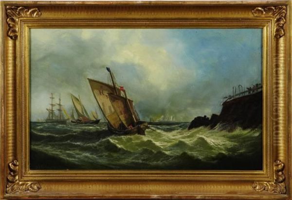 Fartyg Vid Kust I Upprord Sjo Oil Painting by William Harry Williamson