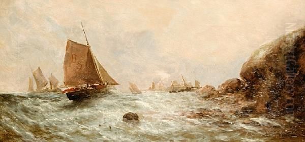 Sailing Off A Rocky Coastline Oil Painting by William Harry Williamson