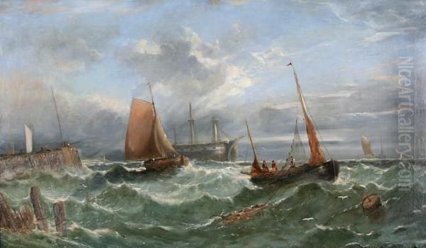 Fishing Boats Entering A Harbour Oil Painting by William Harry Williamson