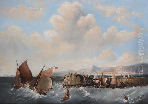 Fishing Boats In A Squall Oil Painting by William Harry Williamson