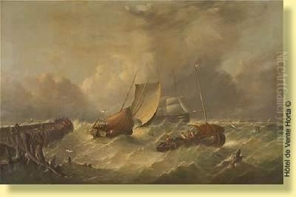 L'arrivee Des Pecheurs Pendant L'orage Oil Painting by William Harry Williamson