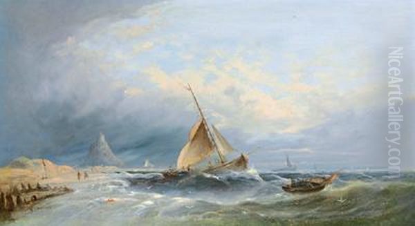 Fishermen By The Coast Oil Painting by William Harry Williamson