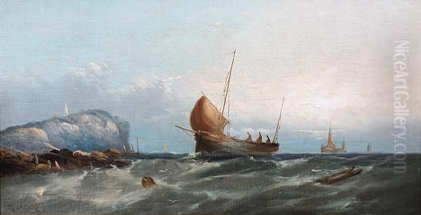 Fishing Vessels Off The Coast At Dawn; Atdusk Oil Painting by William Harry Williamson