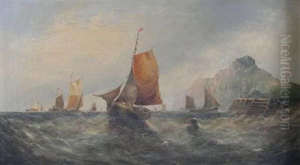 Sailing Boats With Castle In The Background Oil Painting by William Harry Williamson