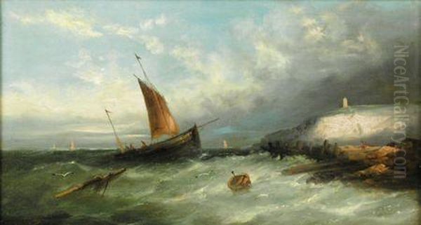 Fishing Off A Headland Oil Painting by William Harry Williamson