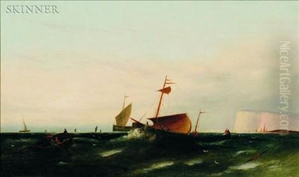 Fishing Boats Off The Coast Of Dover Oil Painting by William Harry Williamson