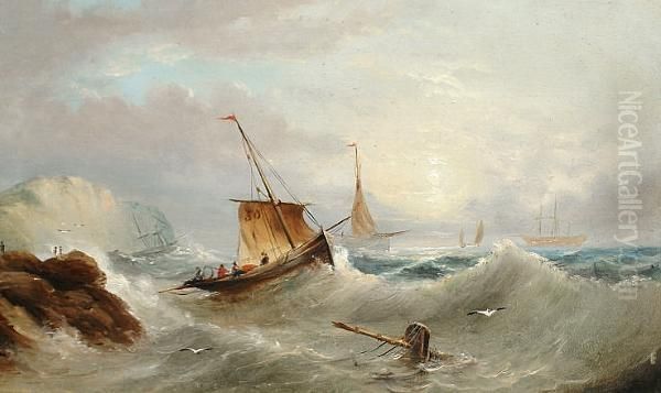 Shipping Off A Coastline Oil Painting by William Harry Williamson