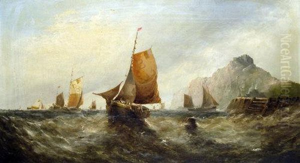 Fishing Boats At The Harbour Mouth Oil Painting by William Harry Williamson