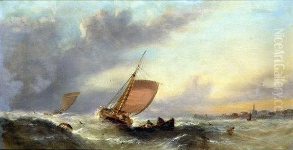 Sailing Barges In A Squall Off The Pier Oil Painting by William Harry Williamson