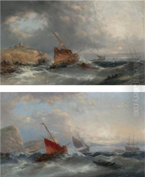 Shipping Off The Coast In Heavy Seas Oil Painting by William Harry Williamson