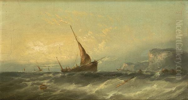 Fishing Boats Off Rocky Headlands Each Signed And Indistinctlydated Lower Left Oil Painting by William Harry Williamson