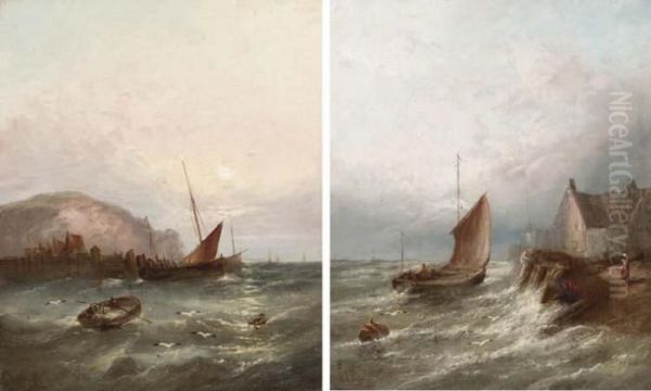 Landing In Rough Seas And Returning To The Dock Oil Painting by William Harry Williamson