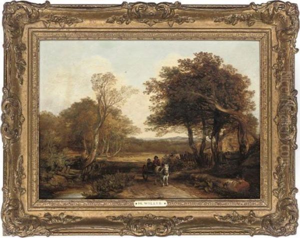 A Horse And Cart On A Path; And A Shepherd With His Flock Oil Painting by Henry Brittan Willis