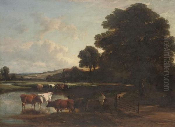 Landscape With Cattle Oil Painting by Henry Brittan Willis