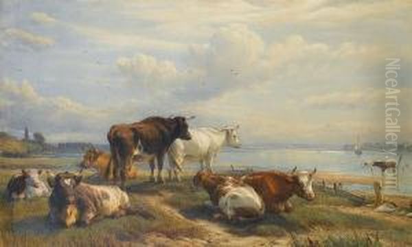 Cattle Near Christchurch Oil Painting by Henry Brittan Willis