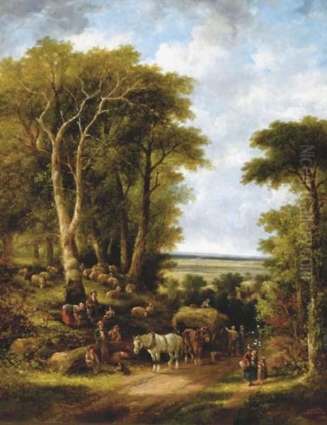 Travelers On A Country Road Oil Painting by Henry Brittan Willis