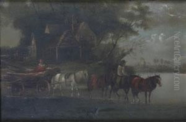 Untitled Scene With Horse Drawn Carriage Oil Painting by Henry Brittan Willis