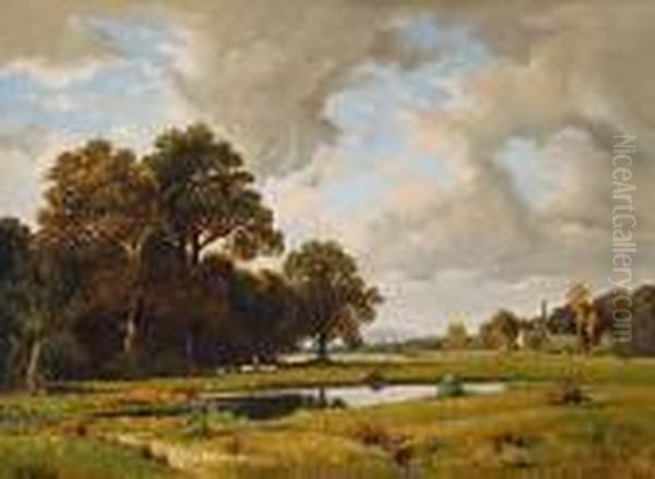 Landschaft Mit Schafer Am Weiher Oil Painting by Josef Willroider