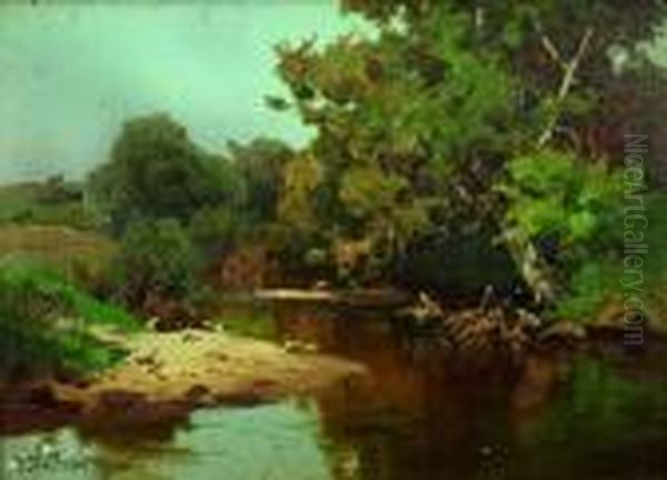 Flusslandschaft. Oil Painting by Josef Willroider